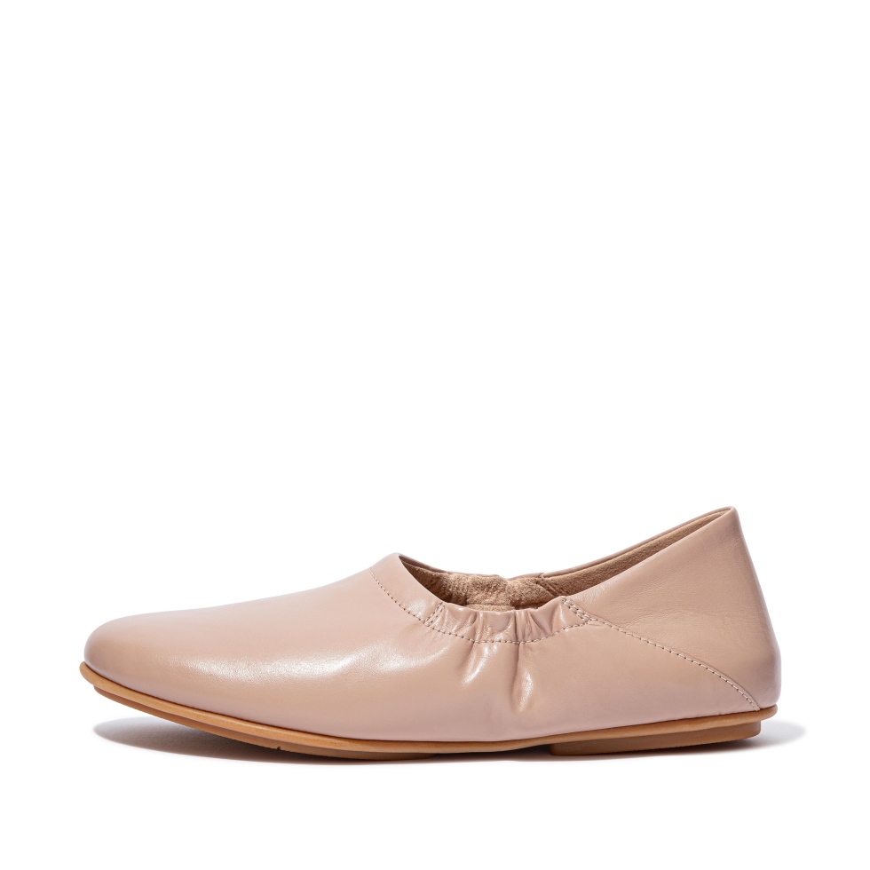Fitflop اليجرو حذاء باليه مسطح من الجلد قابل للطي من الخلف وردي عاري