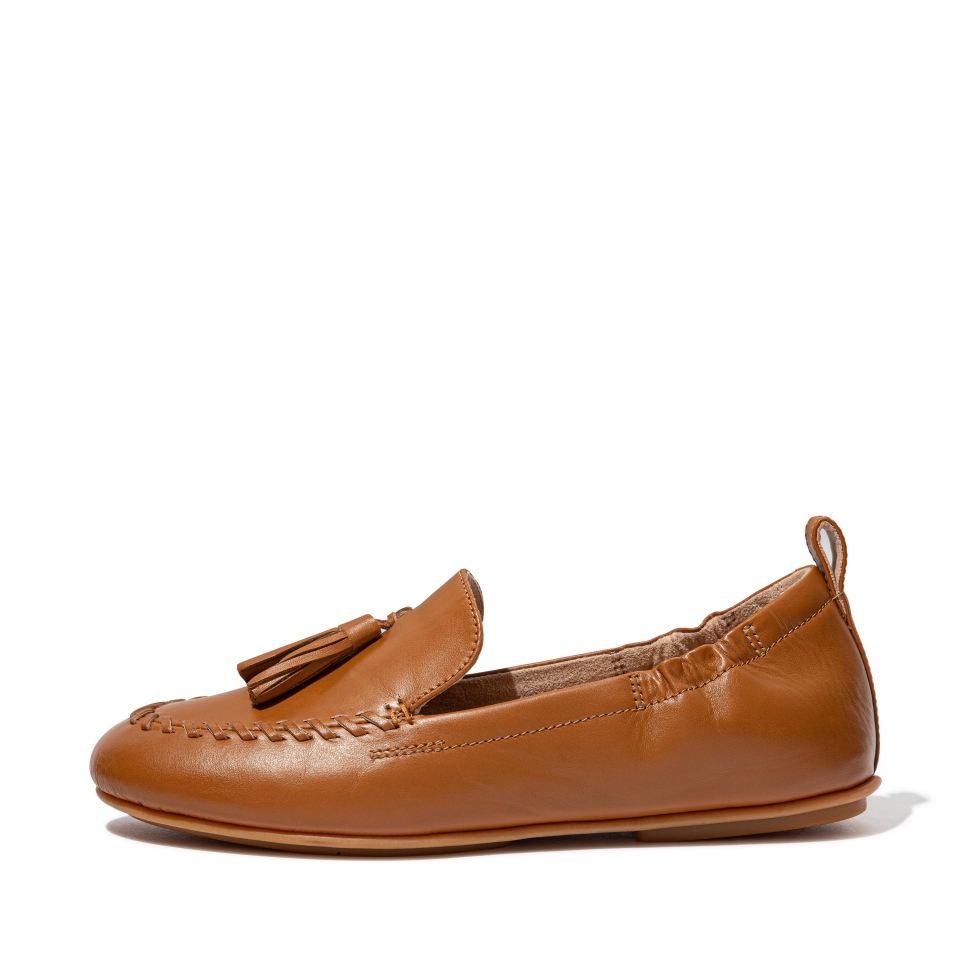 Fitflop اليجرو المتسكعون الجلد شرابة ضوء تان
