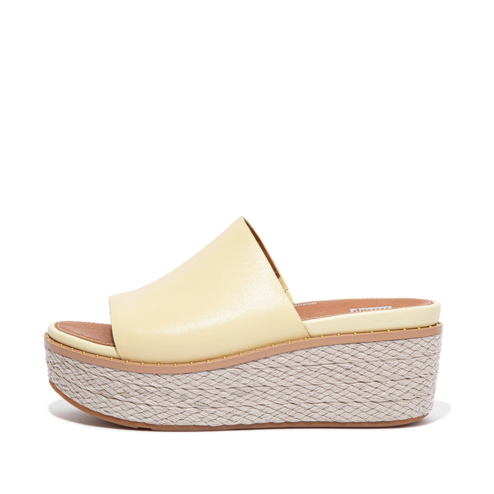 Fitflop Eloise إسبادريل شبشب ويدج جلد أصفر شاحب