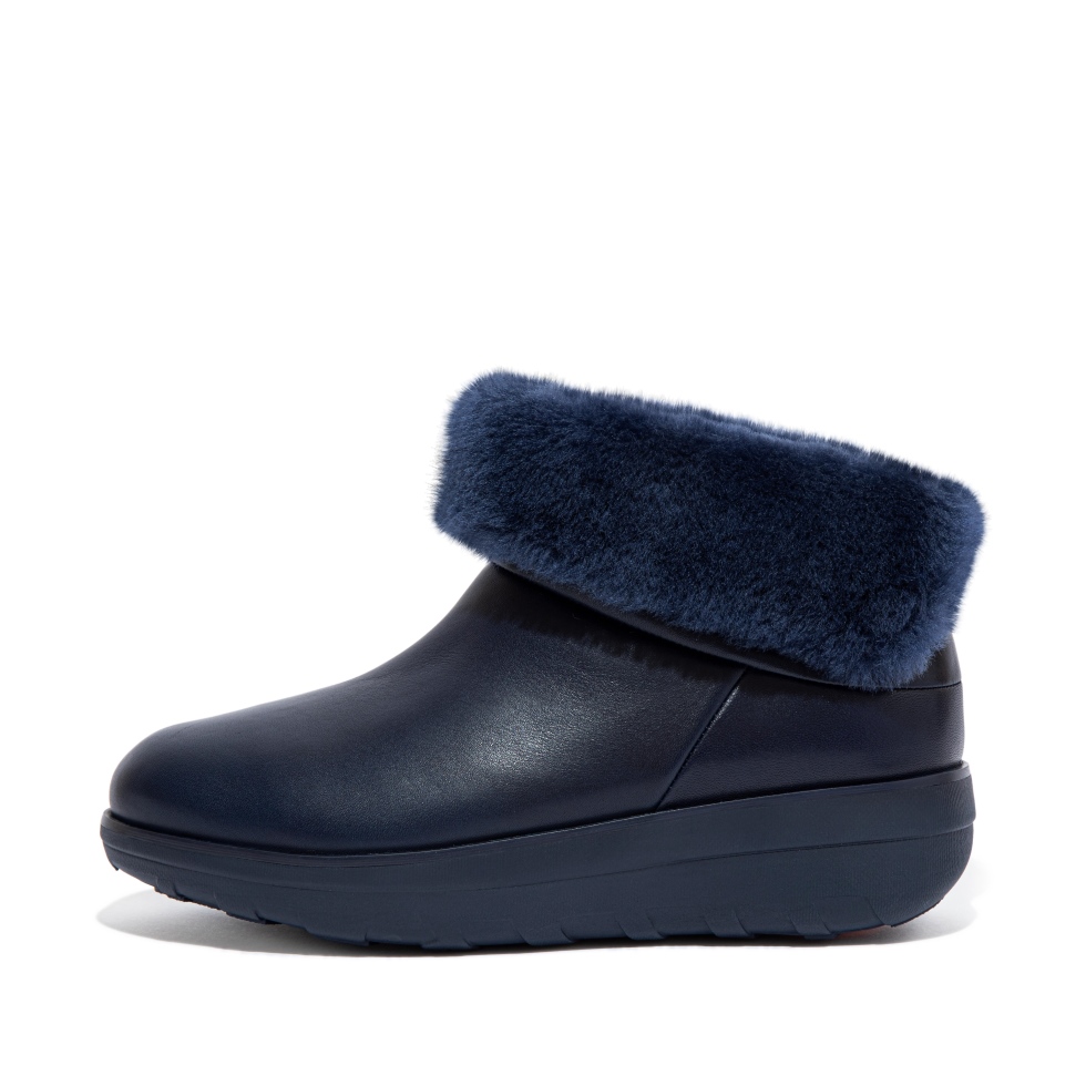 Fitflop Mukluk شورتي للماء الكاحل اصطف Shearling منتصف الليل الأحذية البحرية