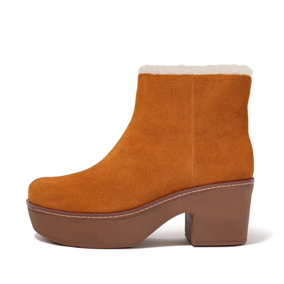 Fitflop بيلار Shearling بطانة أحذية الكاحل منصة الجلد المدبوغ ضوء تان