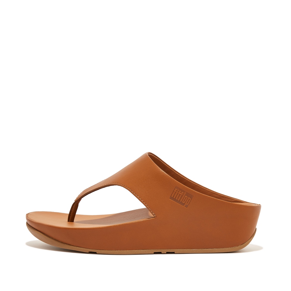 صندل من الجلد Fitflop Shuv عند إصبع القدم بلون بني فاتح