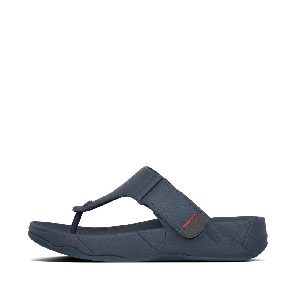 صندل Fitflop درو II رجالي من الجلد عند الأصابع باللون الأزرق الداكن